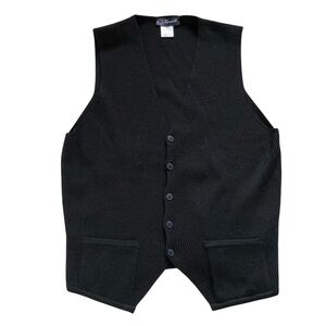 Vintage Faconnable Mens wool ribbed button up v-neck black vest sz small Italy
